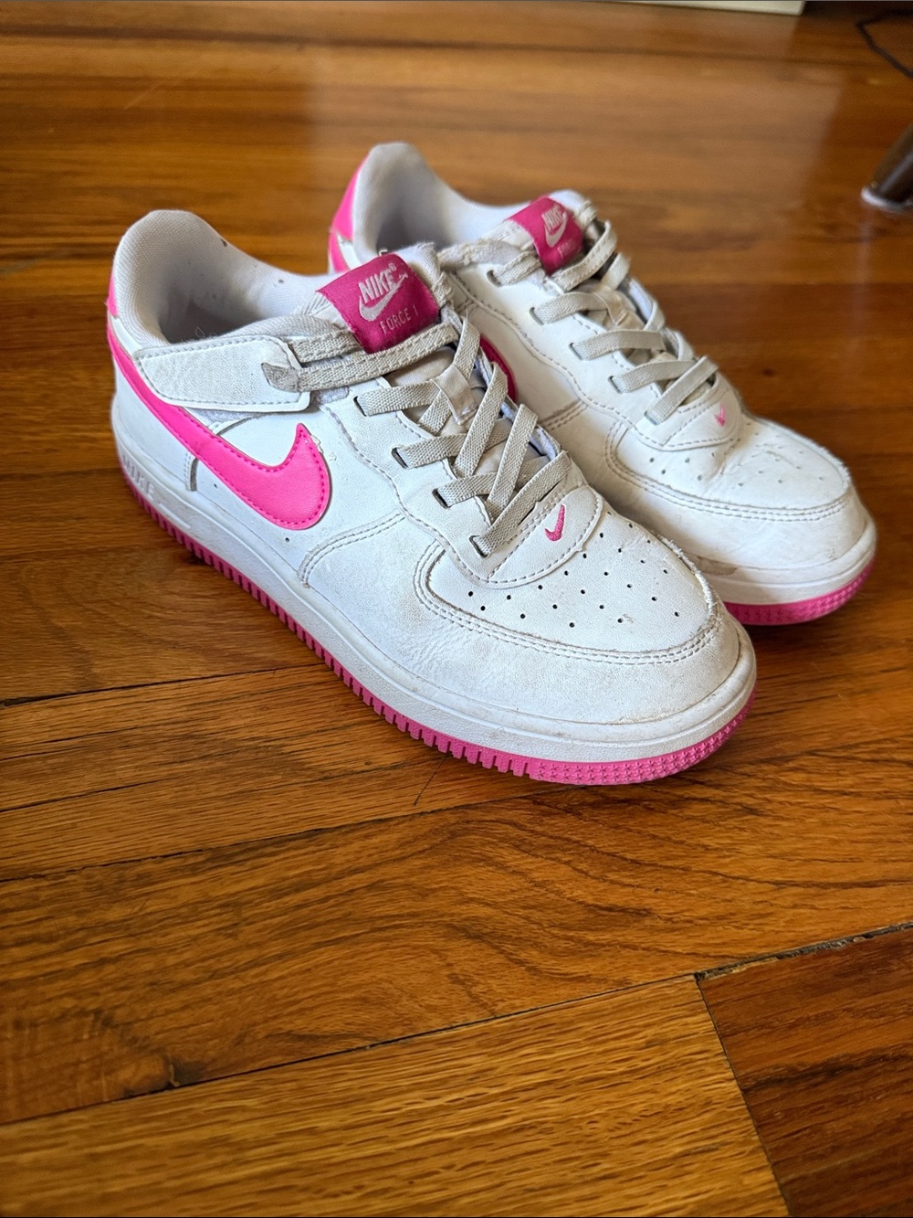 Nike Kids Force 1 White and Hot Pink Low-Top Sneakers
